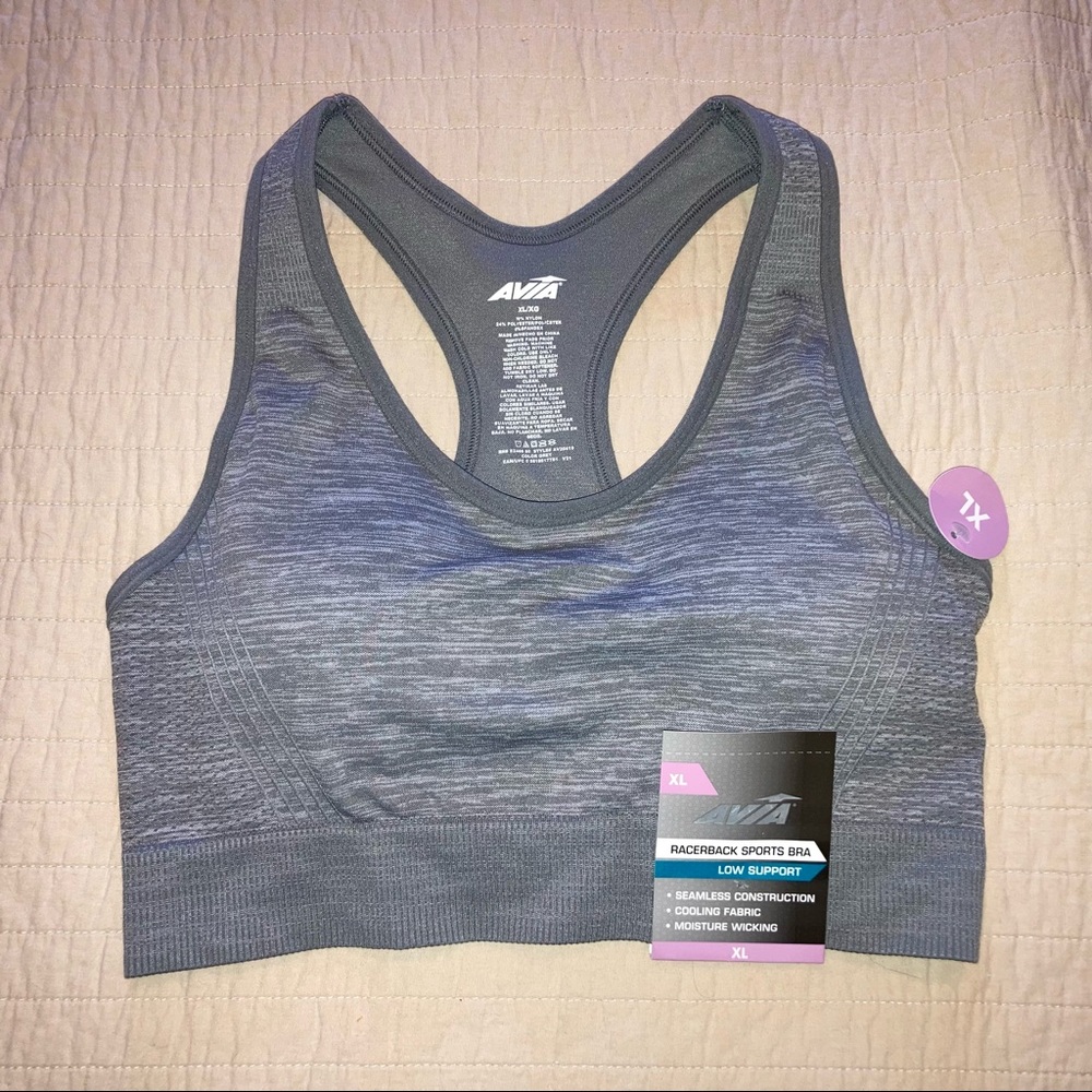 NEW Avia Racer Back Heather Gray Sport Bra Moisture Wicking XL